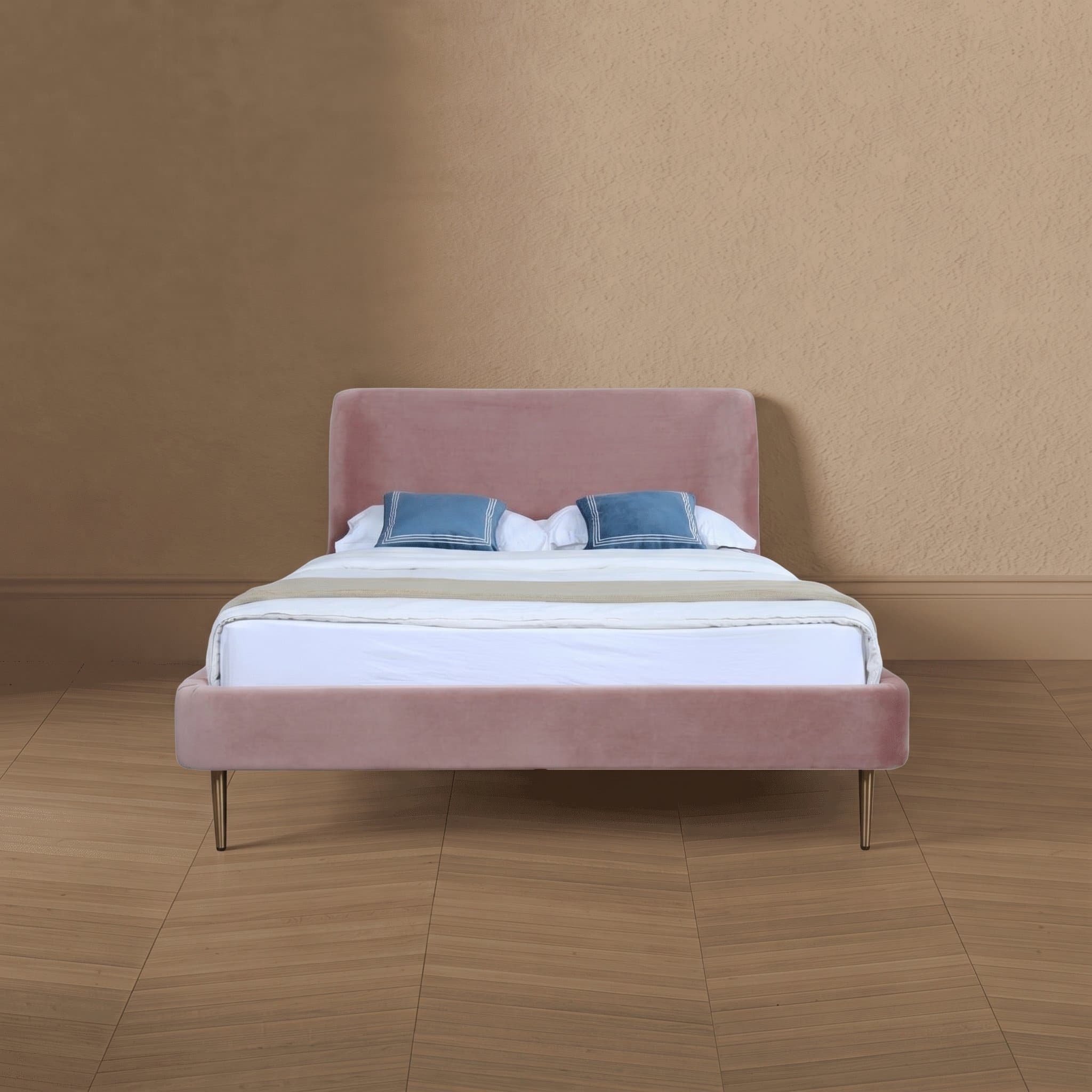 Heather Upholstered Velvet Full Bed in Blush and Gold