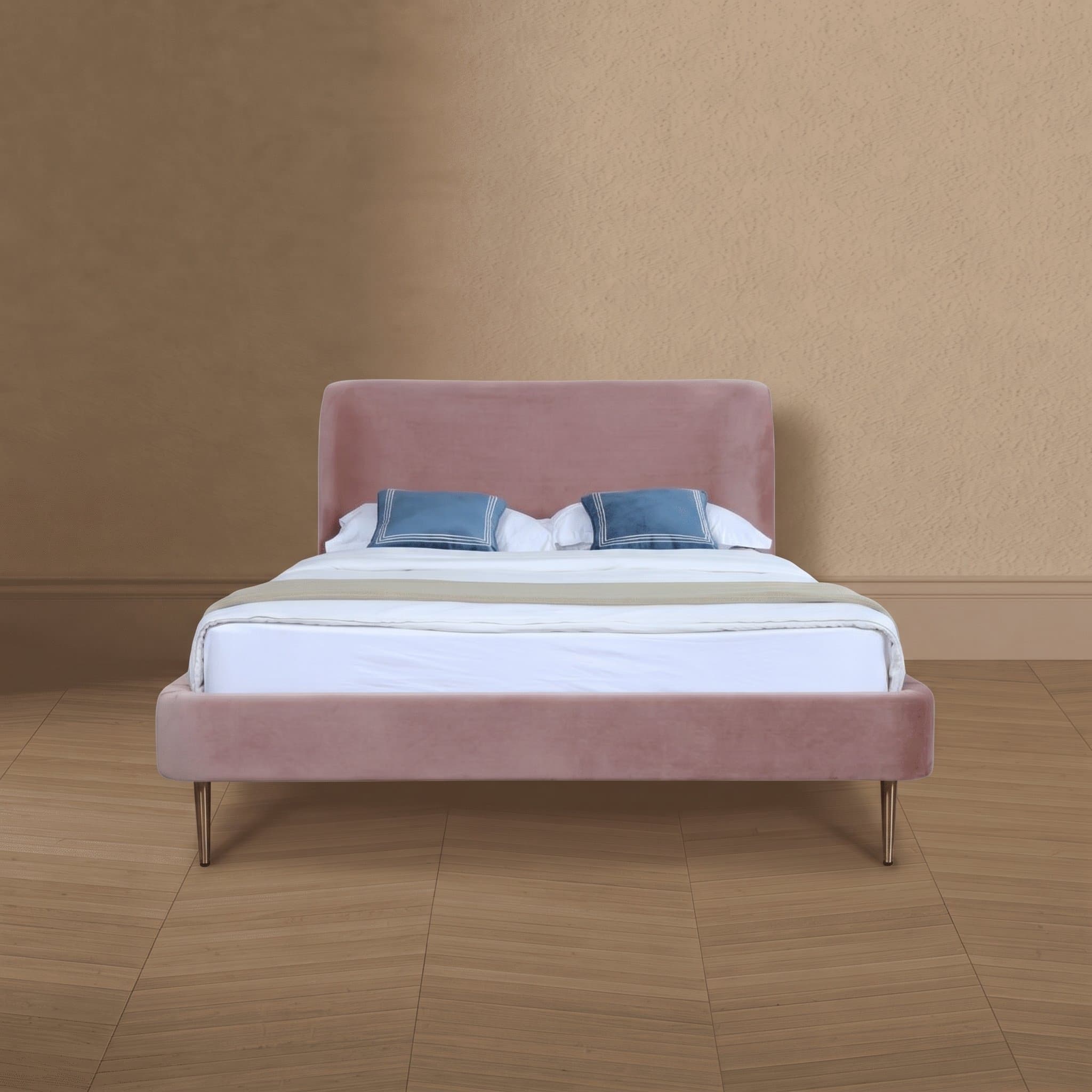 Heather Upholstered Velvet Queen Bed in Blush and Gold
