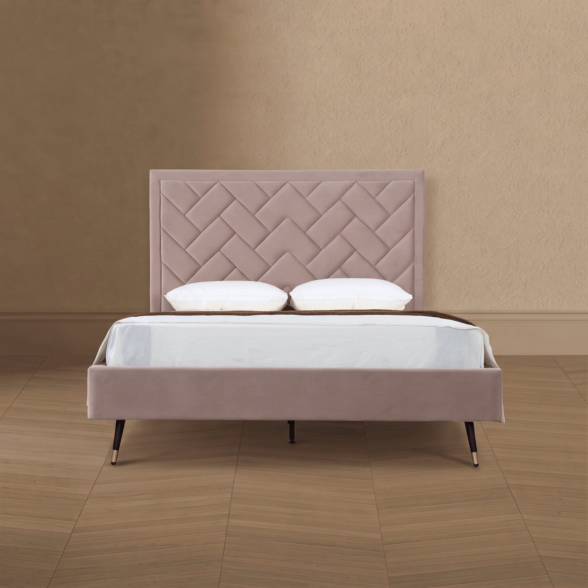 Crosby Upholstered Velvet Queen Bed in Blush