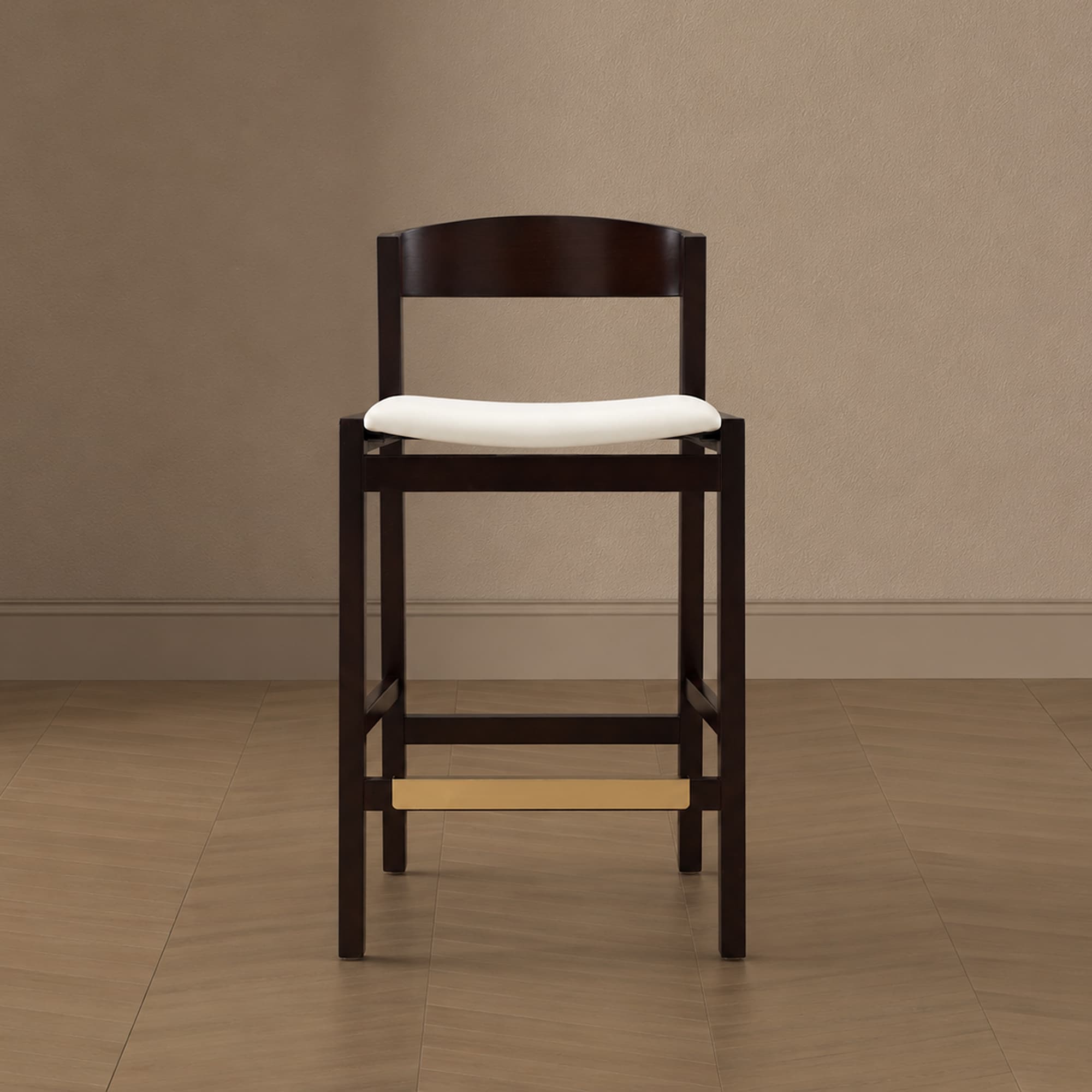 Klismos Wood Upholstered Counter Stool in Ivory