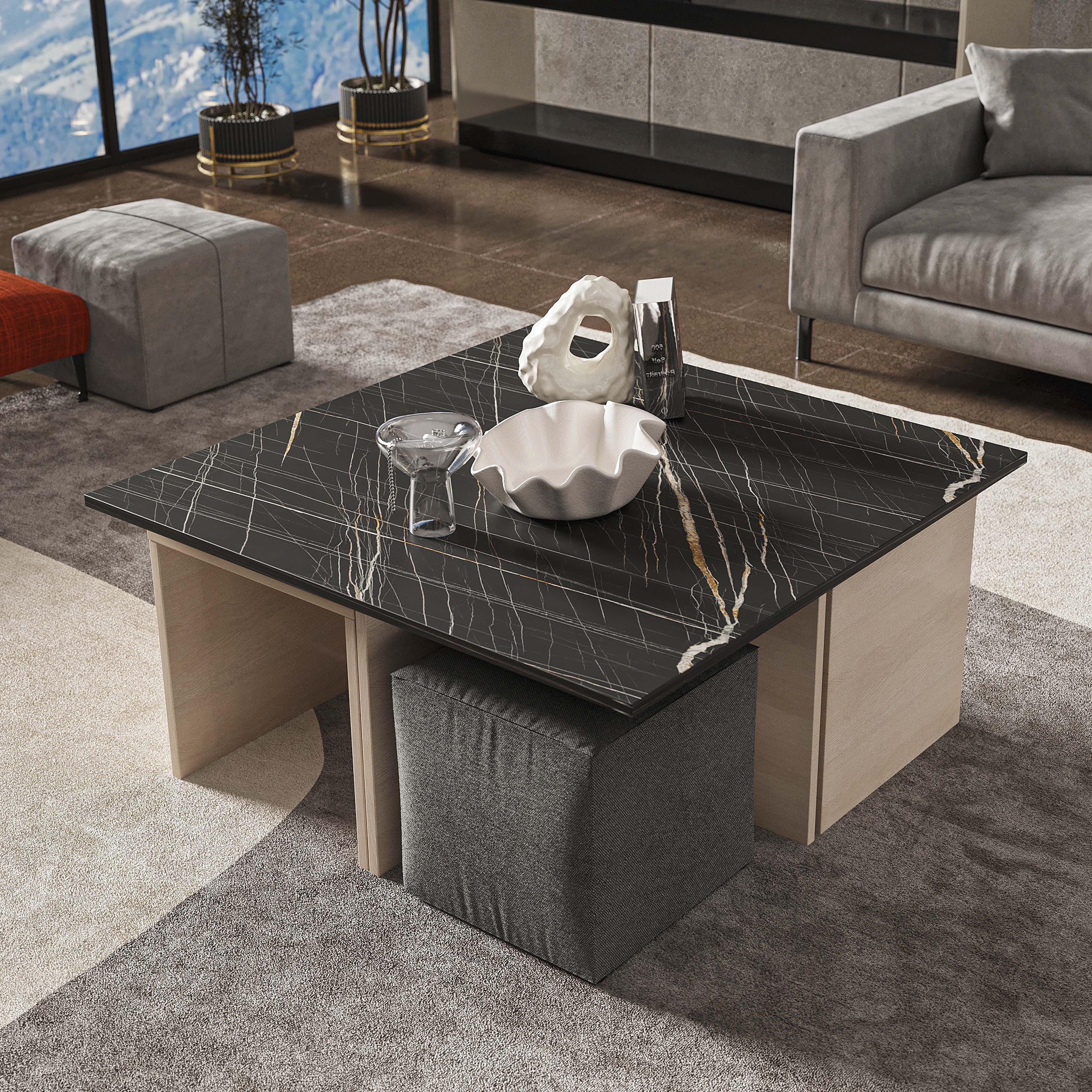 Haley End Table in Black Marble and White