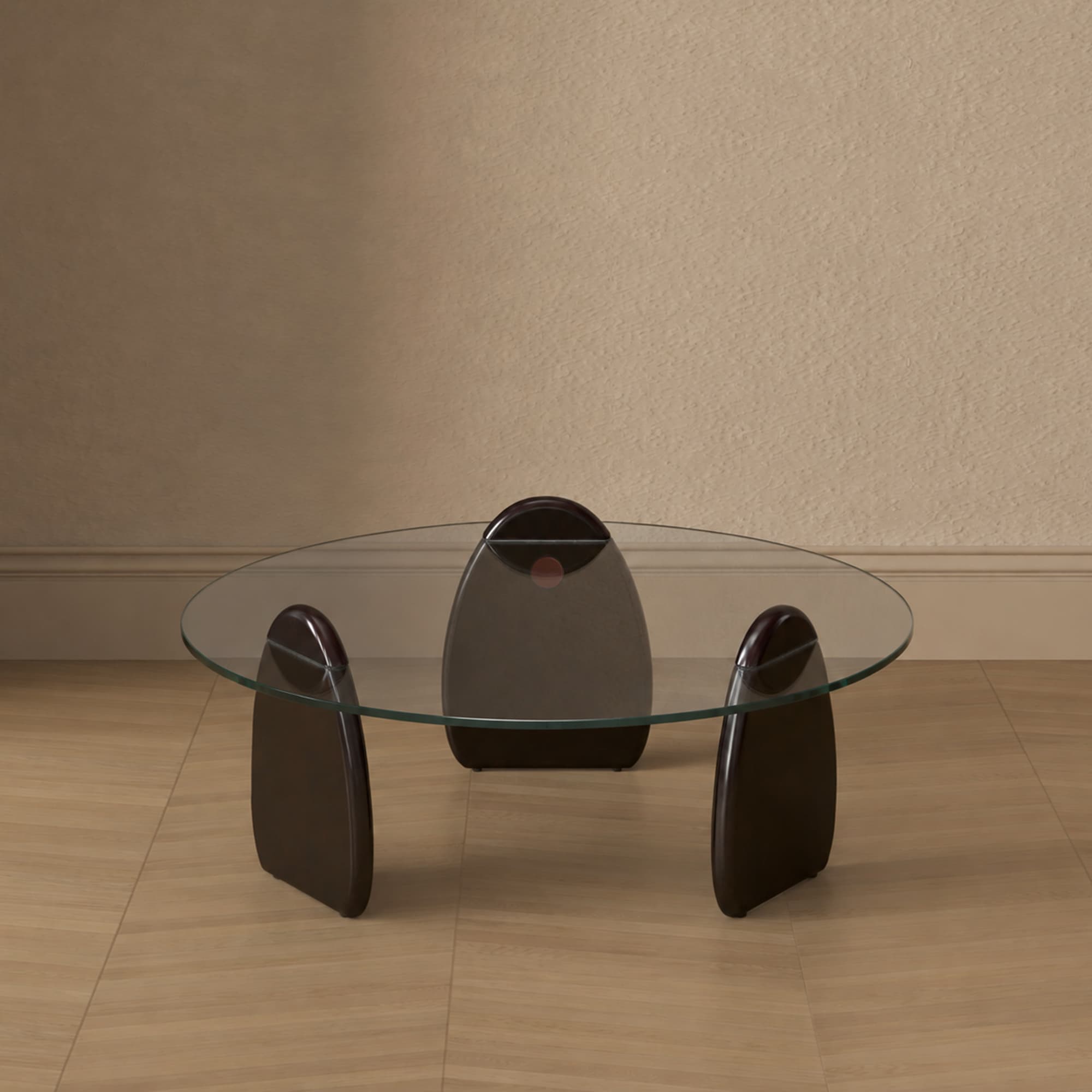 Artesia Glass Top Wood Coffee Table in Walnut