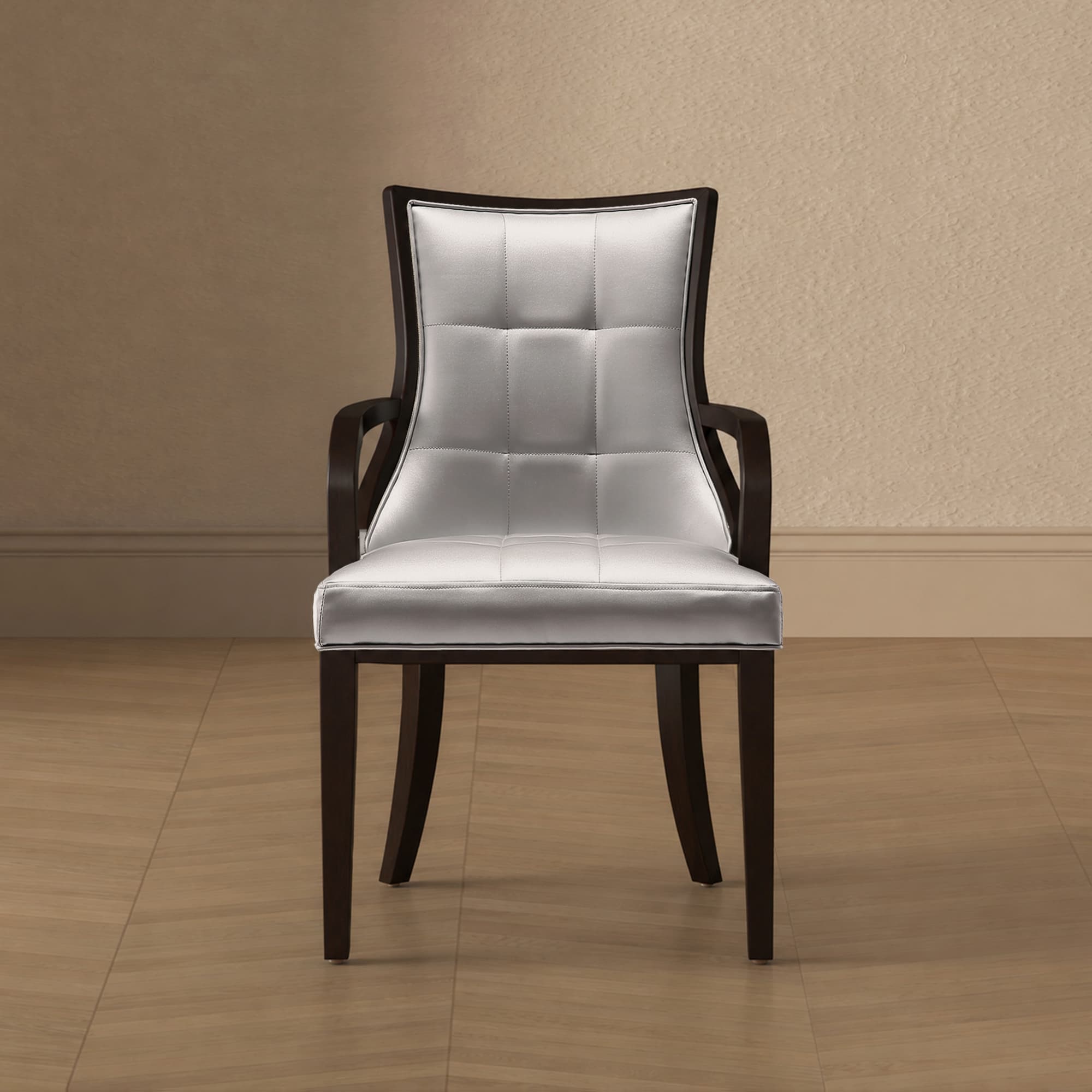 Fifth Avenue Wood Upholstered Accent Chair in Silver