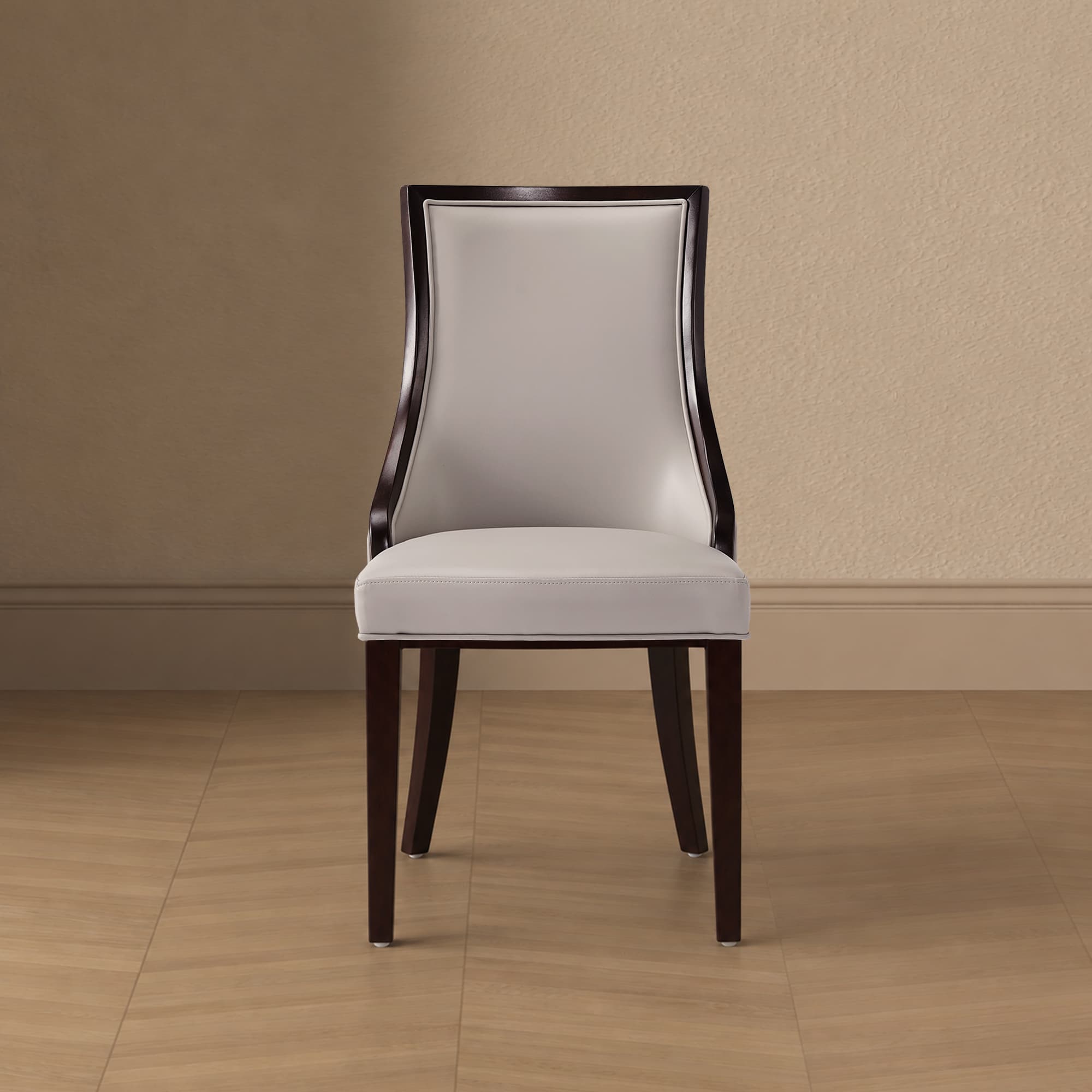 Grand Wood Vegan Leather Dining Chair in Light Grey - Set of 2