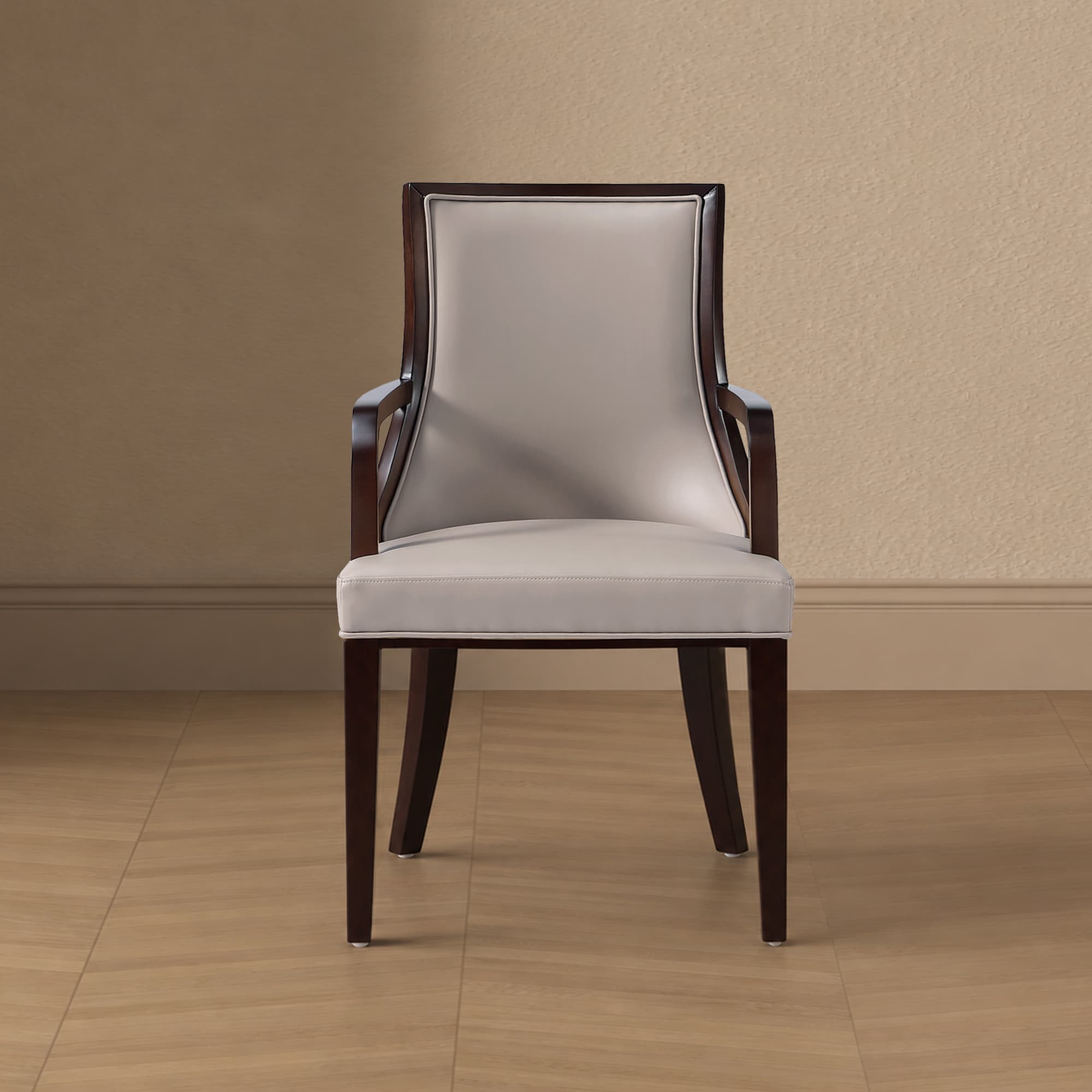 Grand Wood Vegan Leather Armchair in Light Grey