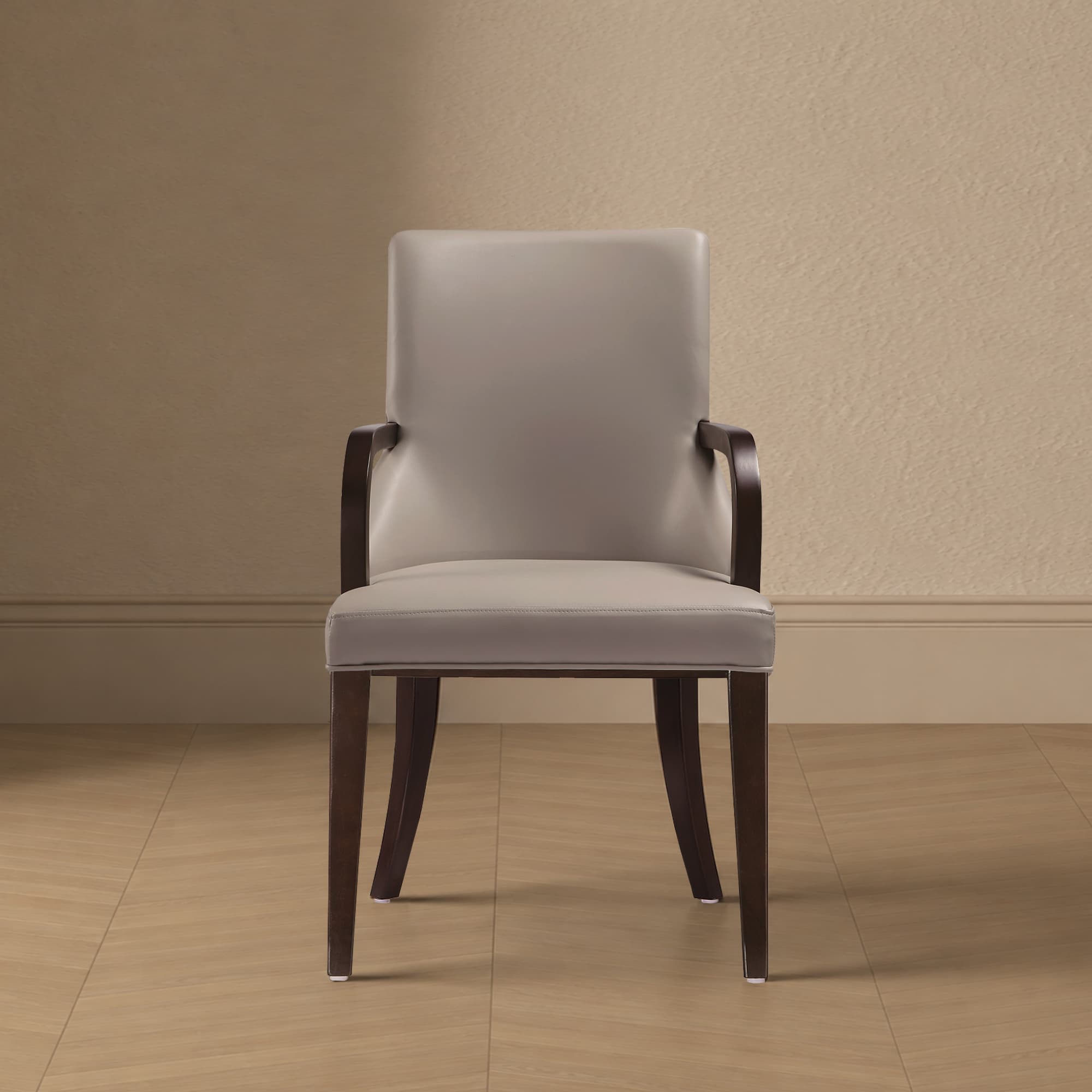 Shubert Wood Vegan Leather and Velvet Armchair in Light Grey