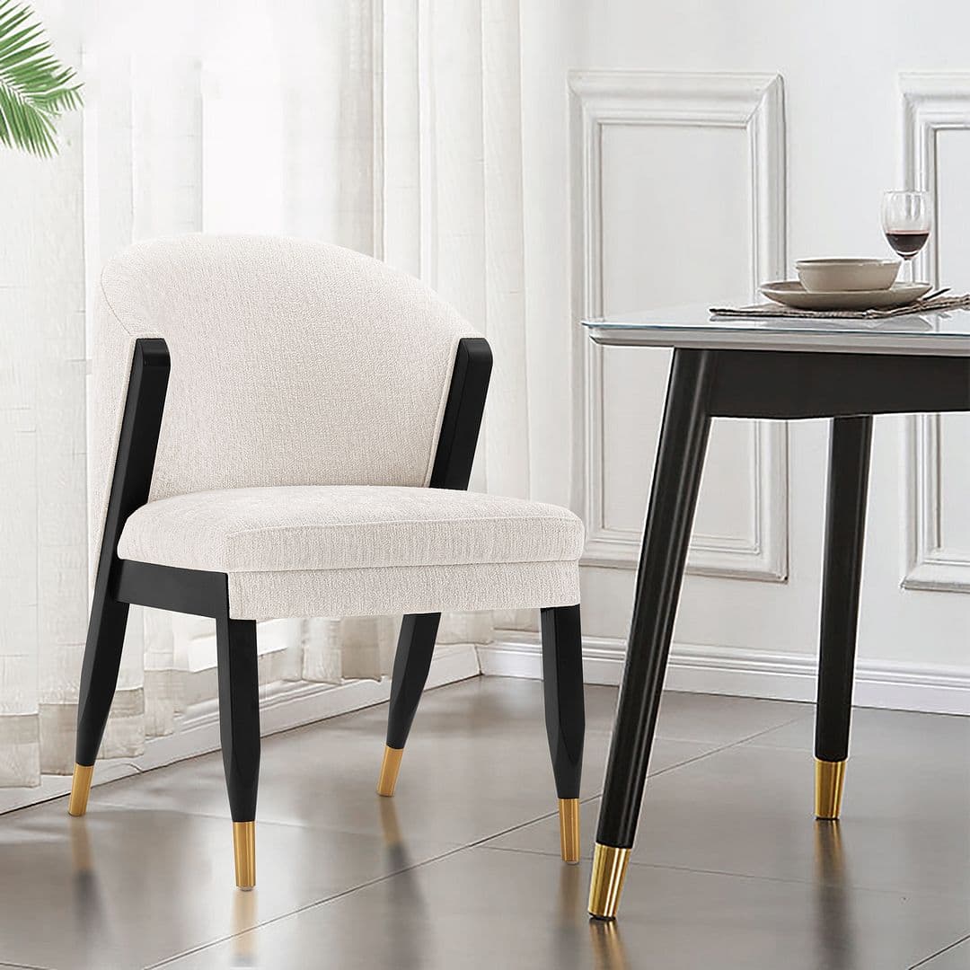Ola Wood Chenille Accent Chair in Cream