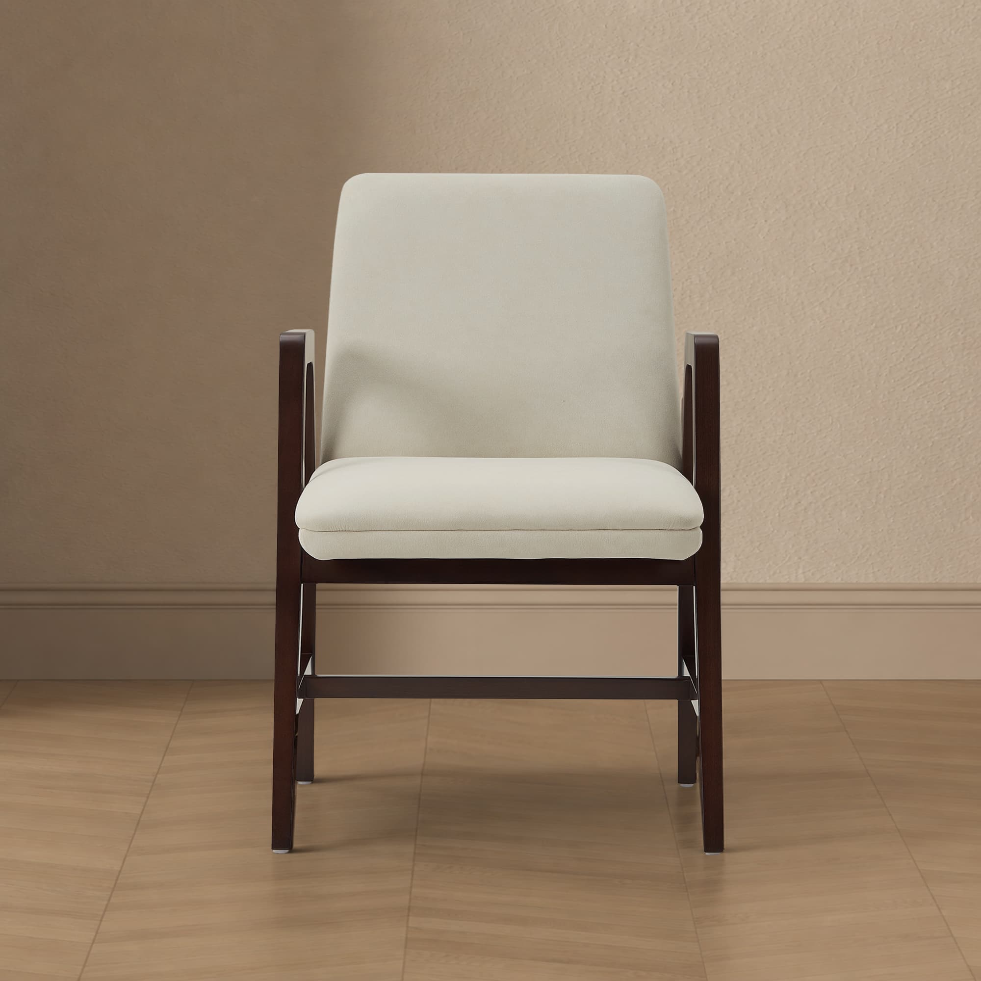 Stella Wood Velvet Armchair in Cream