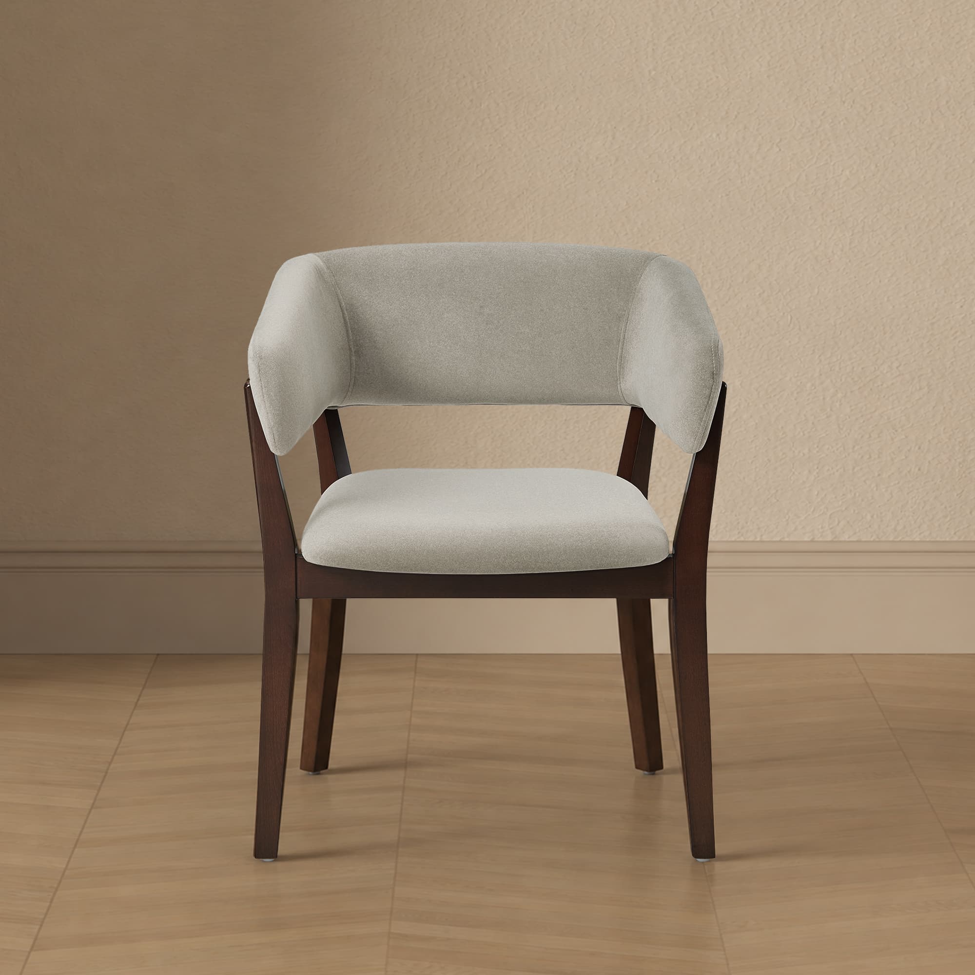 Blake Wood Faux Mohair Armchair in Greige