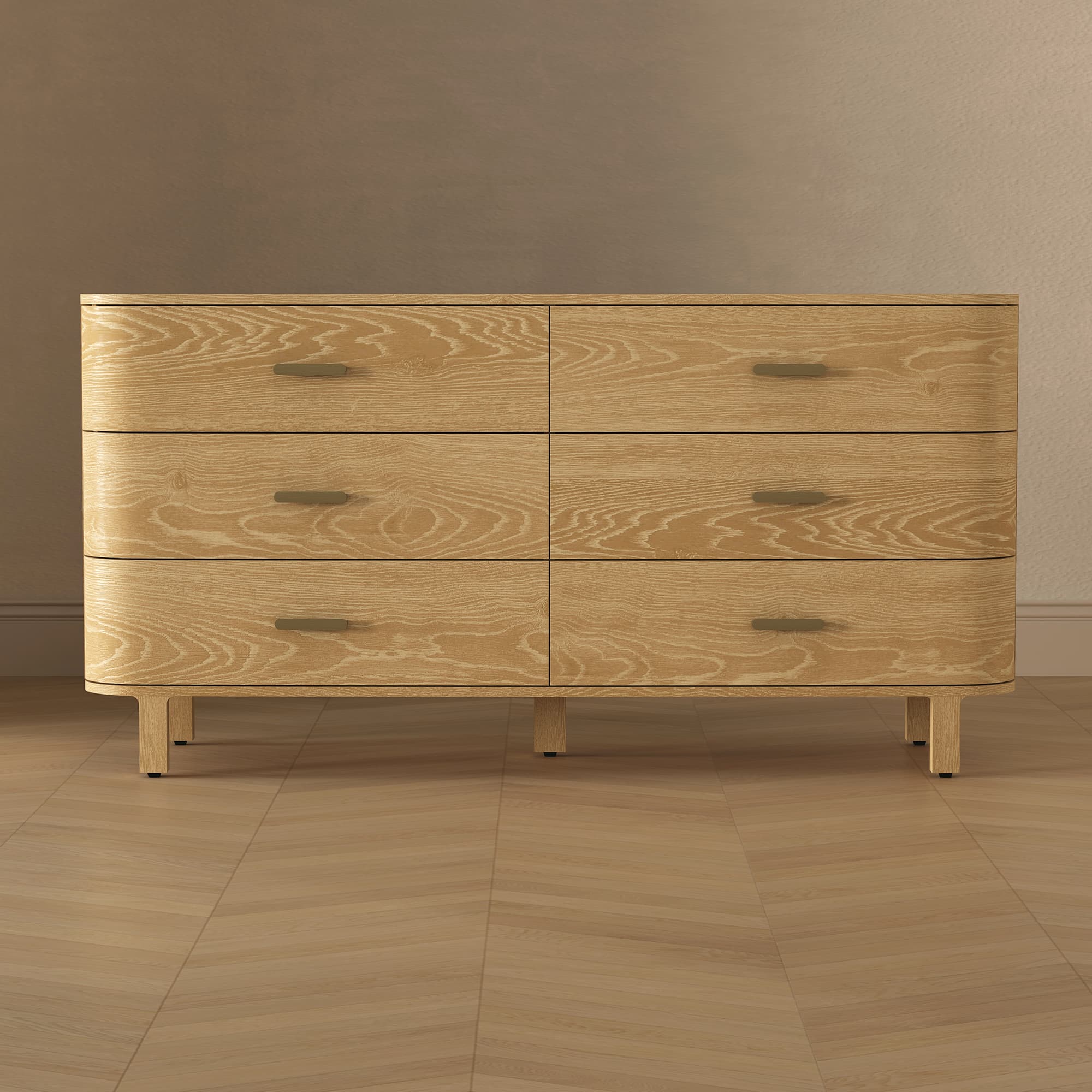 Solara 68" Solid Wood Dresser in Natural Oak (6-Drawer)