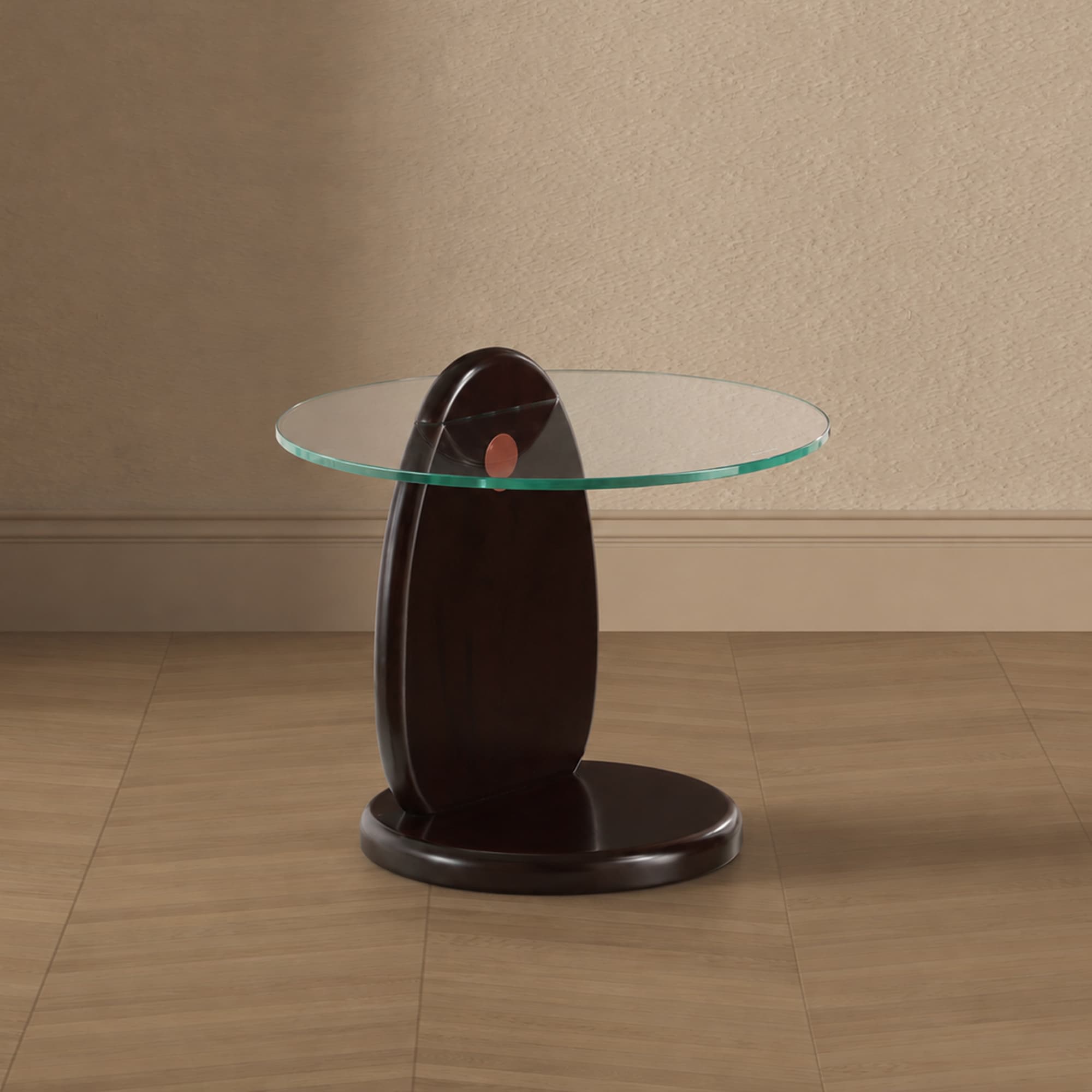 Artesia Glass Top Wood End Table in Walnut