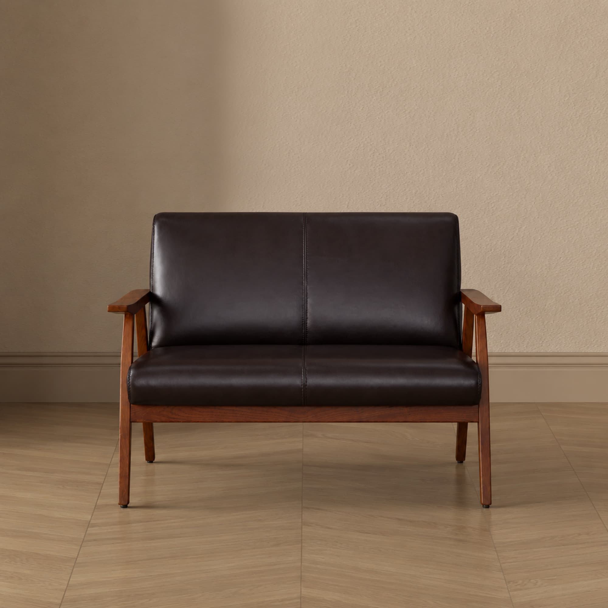 ArchDuke Wood Vegan Leather Loveseat in Black